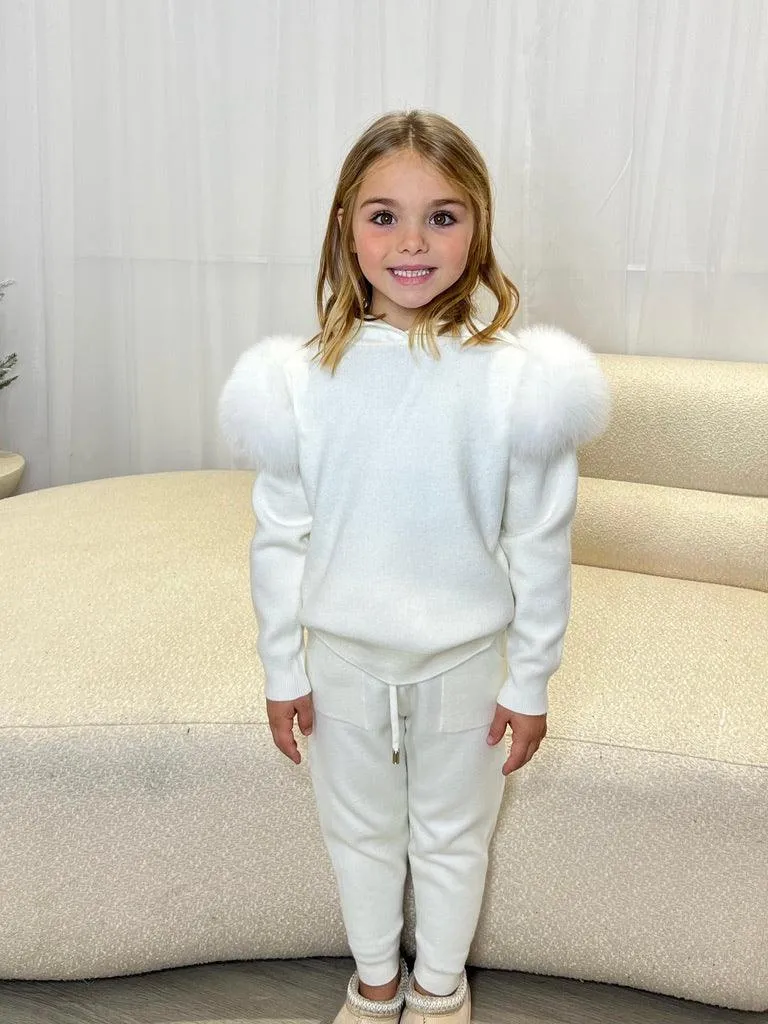 Childrens Cream Luxury Fur Tracksuit