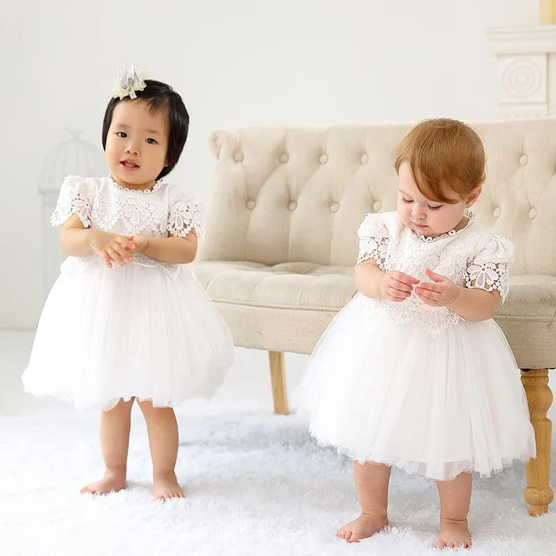 Children's Dress Sweet Lace White Dreamy Lace Collar Girls' Princess Dress Gorgeous Baby's First Birthday Party Evening Dress