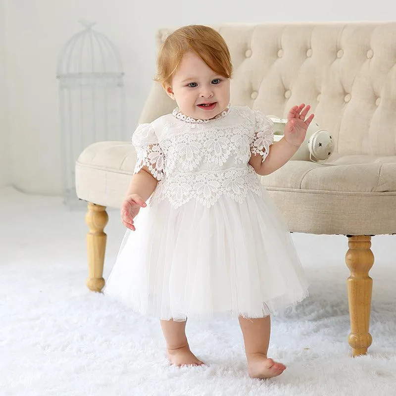 Children's Dress Sweet Lace White Dreamy Lace Collar Girls' Princess Dress Gorgeous Baby's First Birthday Party Evening Dress