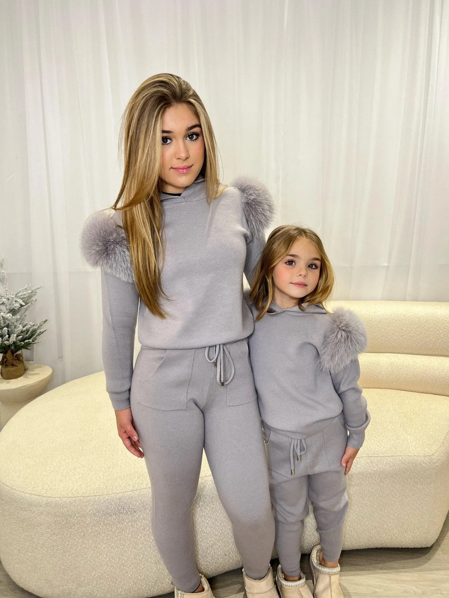 Childrens Grey Luxury Fur Tracksuit