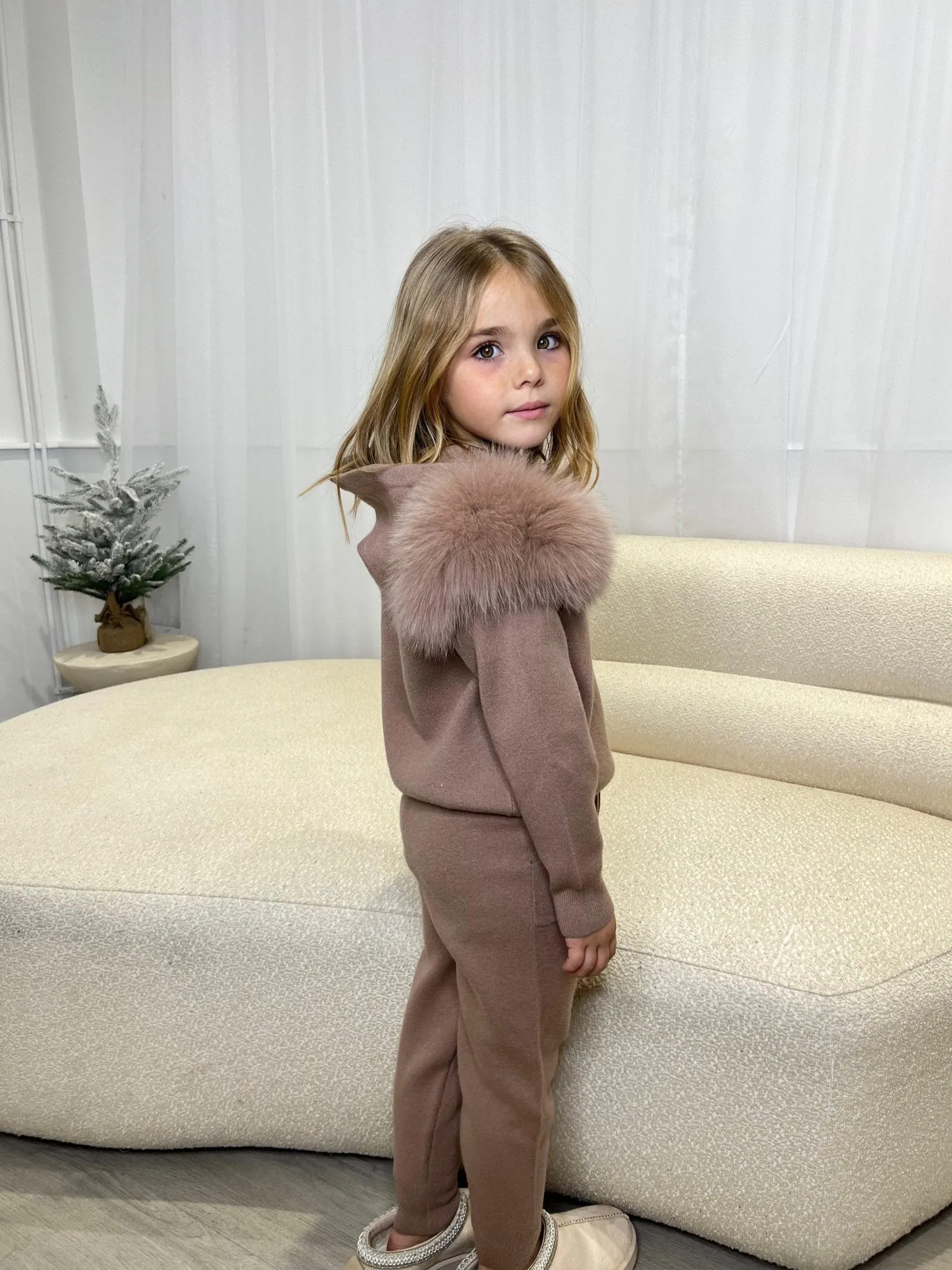 Childrens Taupe Luxury Fur Tracksuit