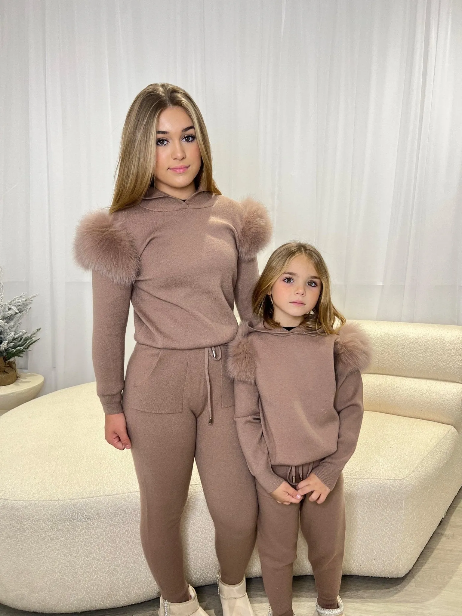 Childrens Taupe Luxury Fur Tracksuit