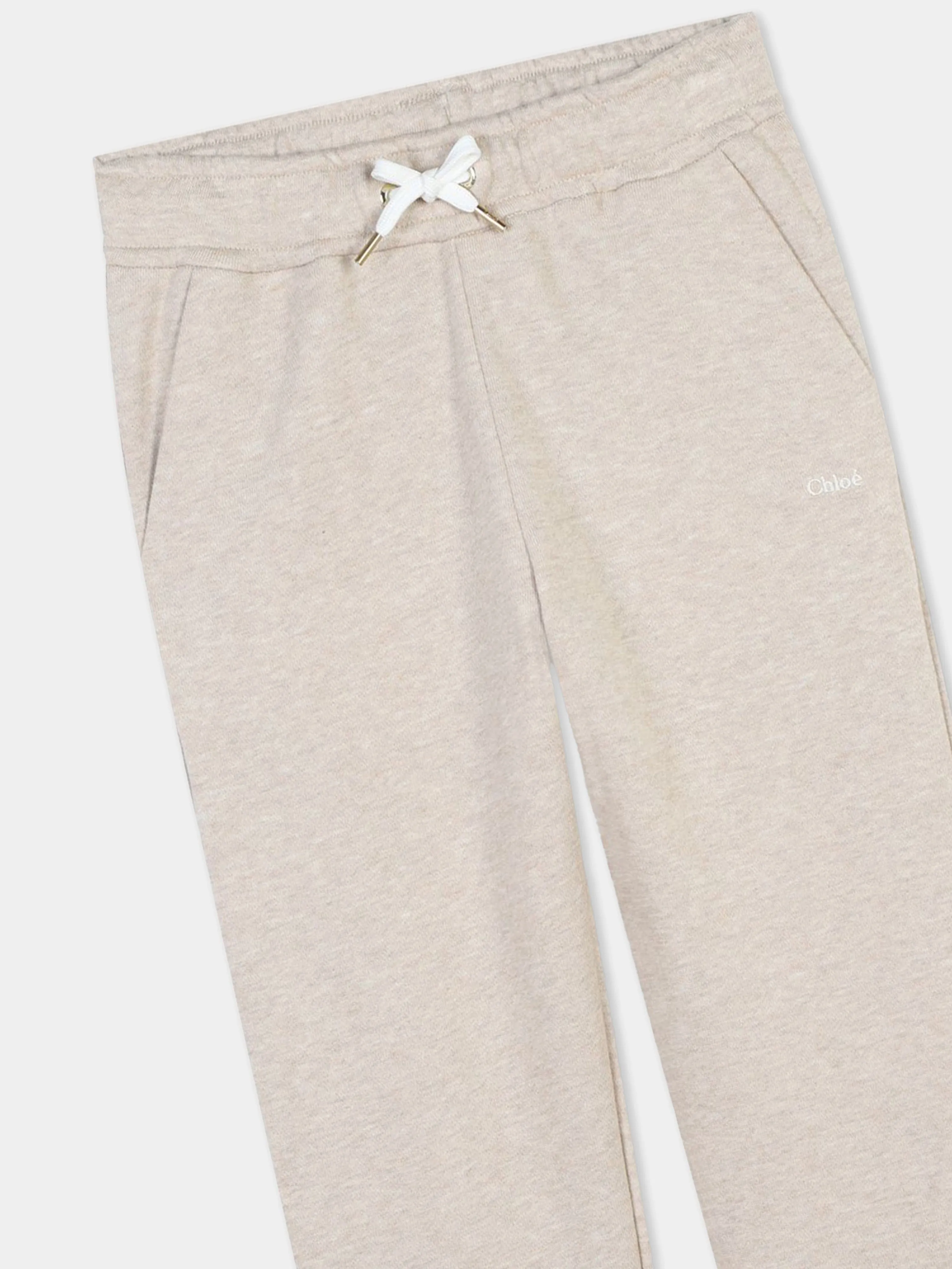 Chloé Girls Embroidered Joggers in Beige