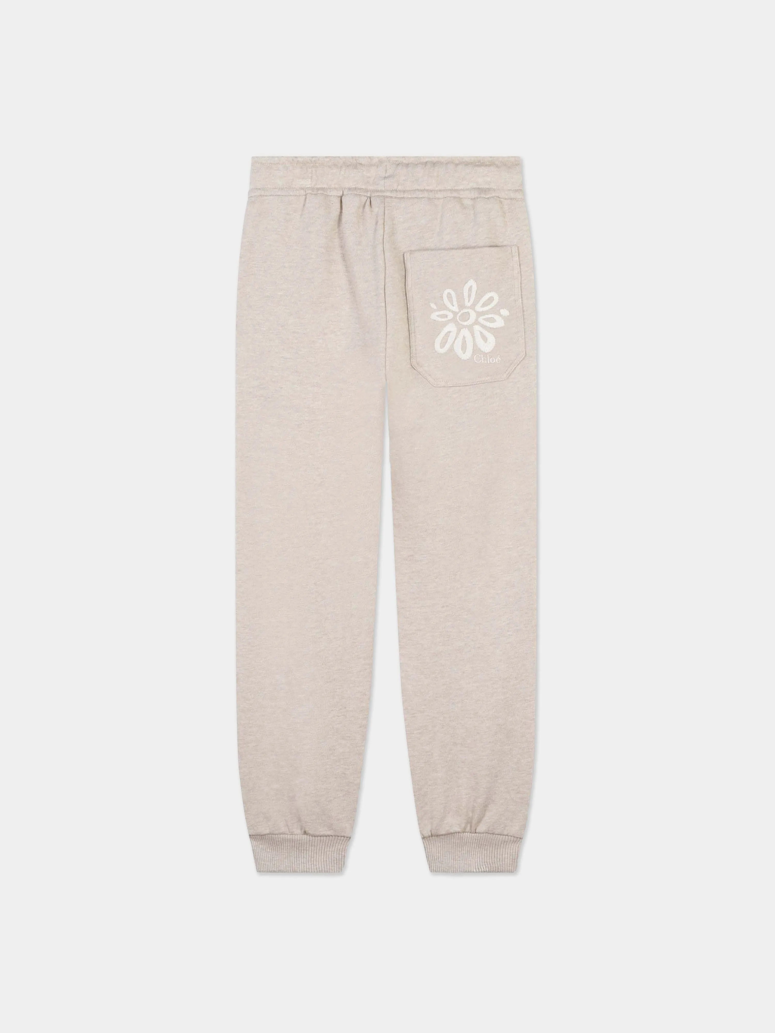 Chloé Girls Embroidered Joggers in Beige