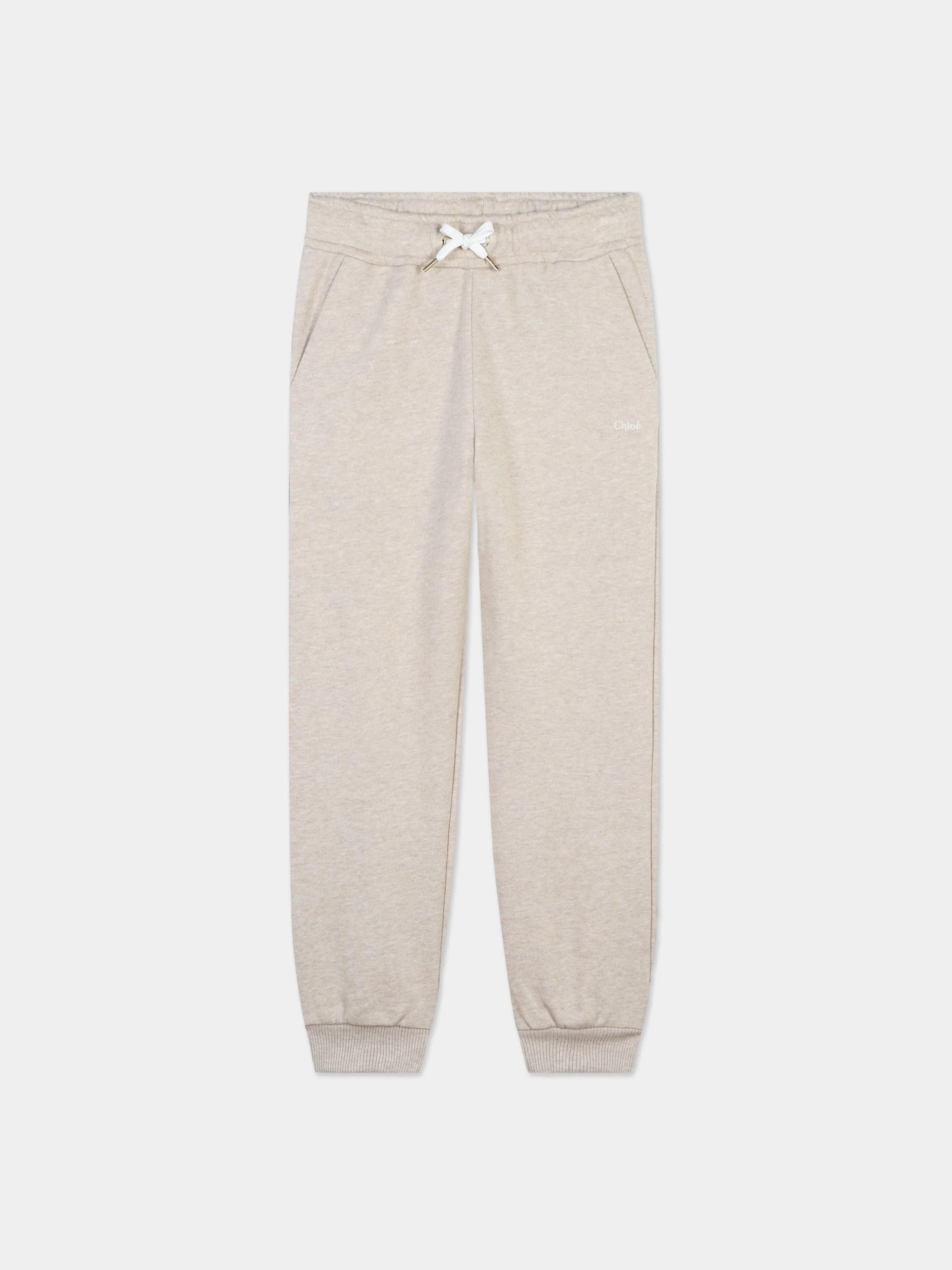 Chloé Girls Embroidered Joggers in Beige