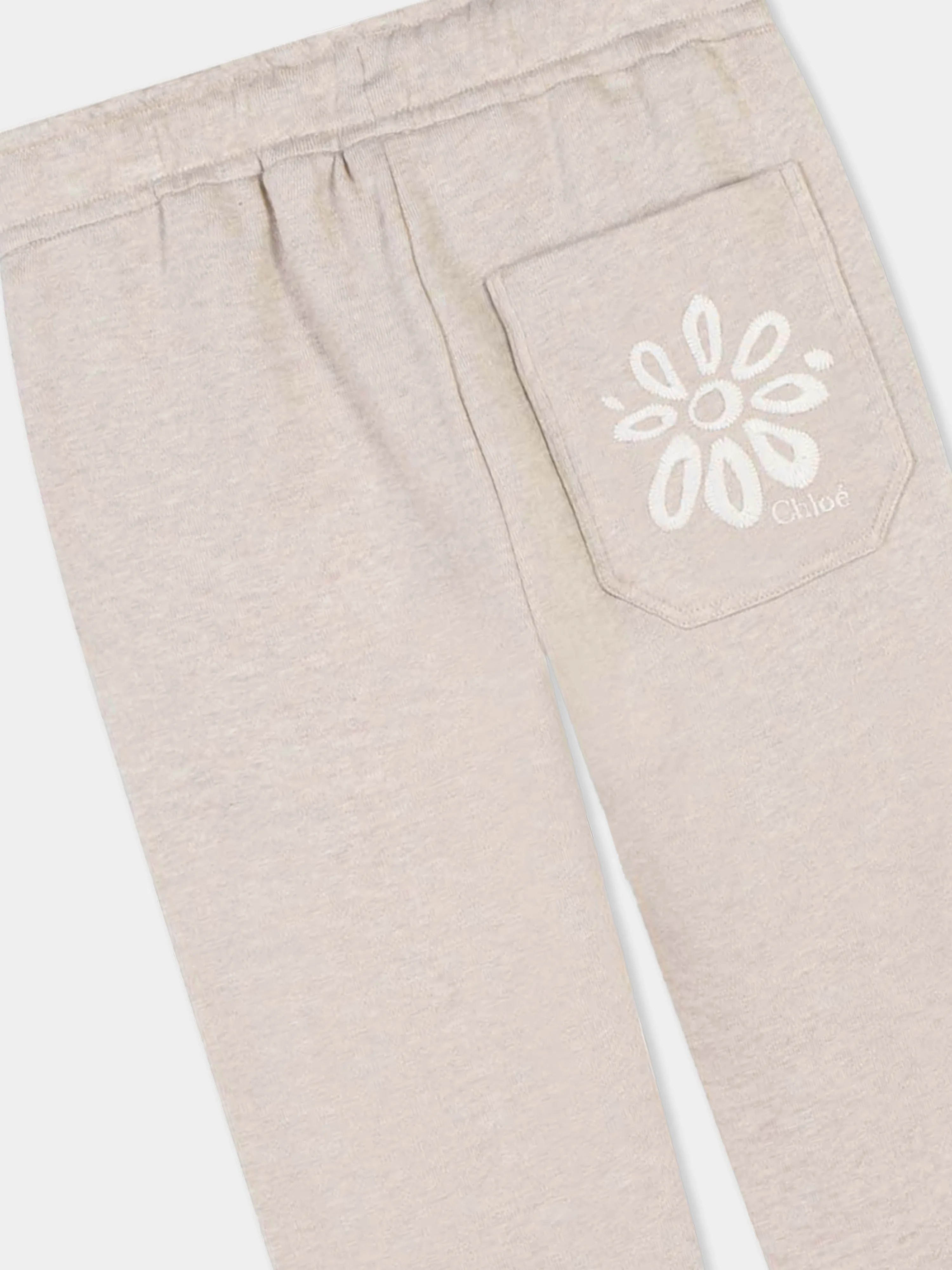 Chloé Girls Embroidered Joggers in Beige