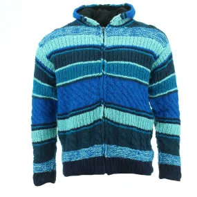 Chunky Wool Multi Knit Hoodie - Blue