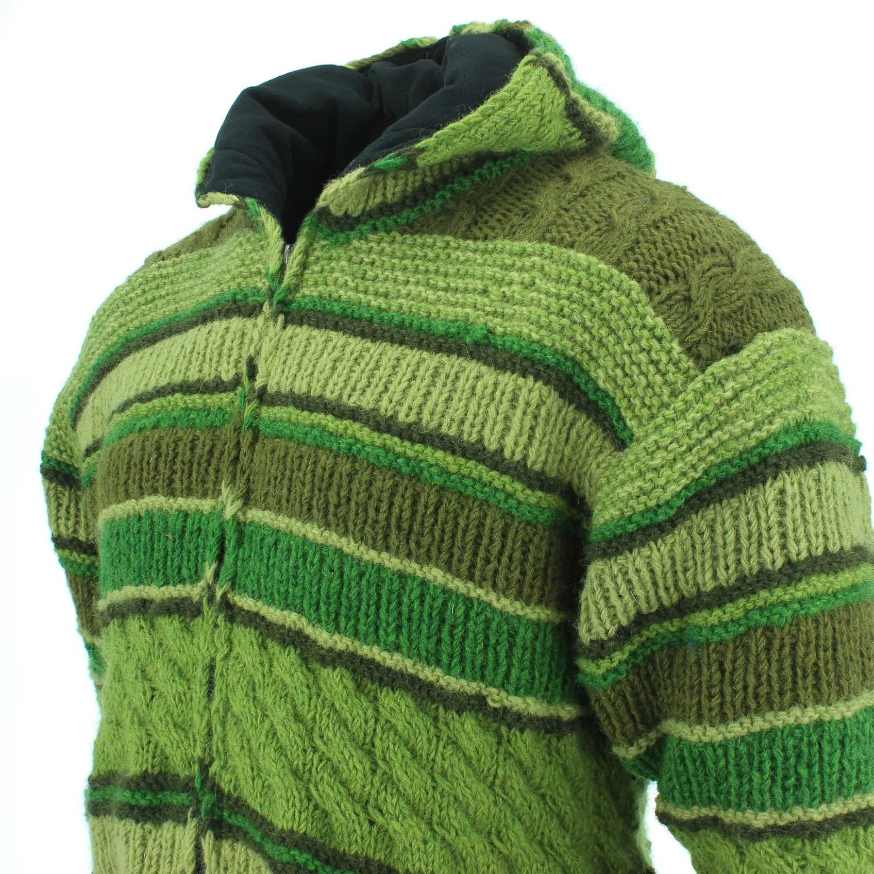 Chunky Wool Multi Knit Hoodie - Green