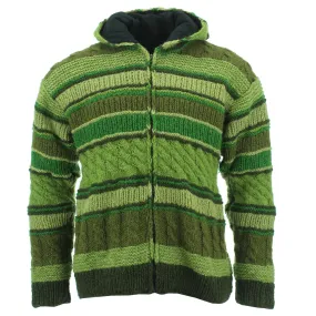 Chunky Wool Multi Knit Hoodie - Green