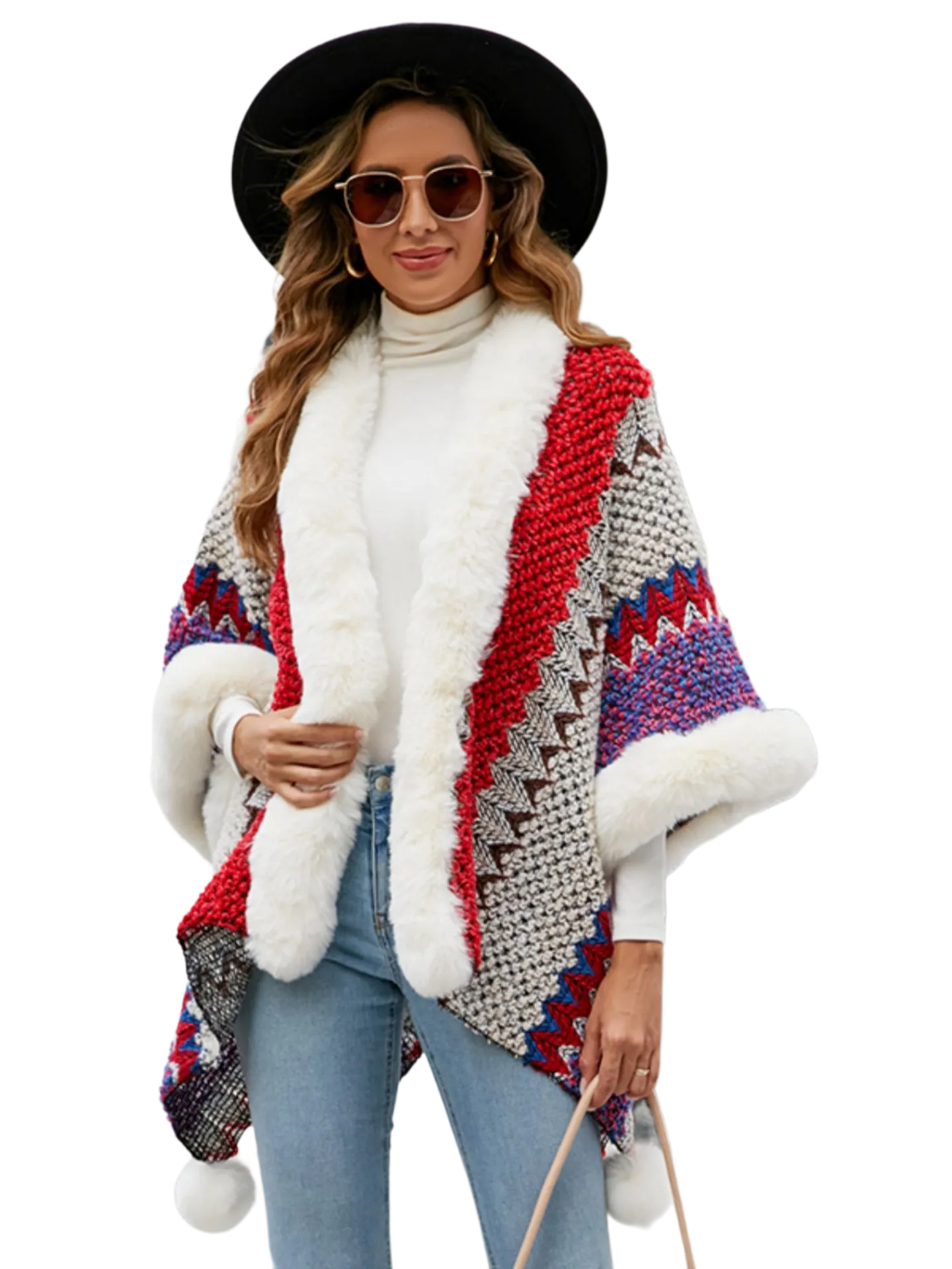 Color Block Open Front Poncho