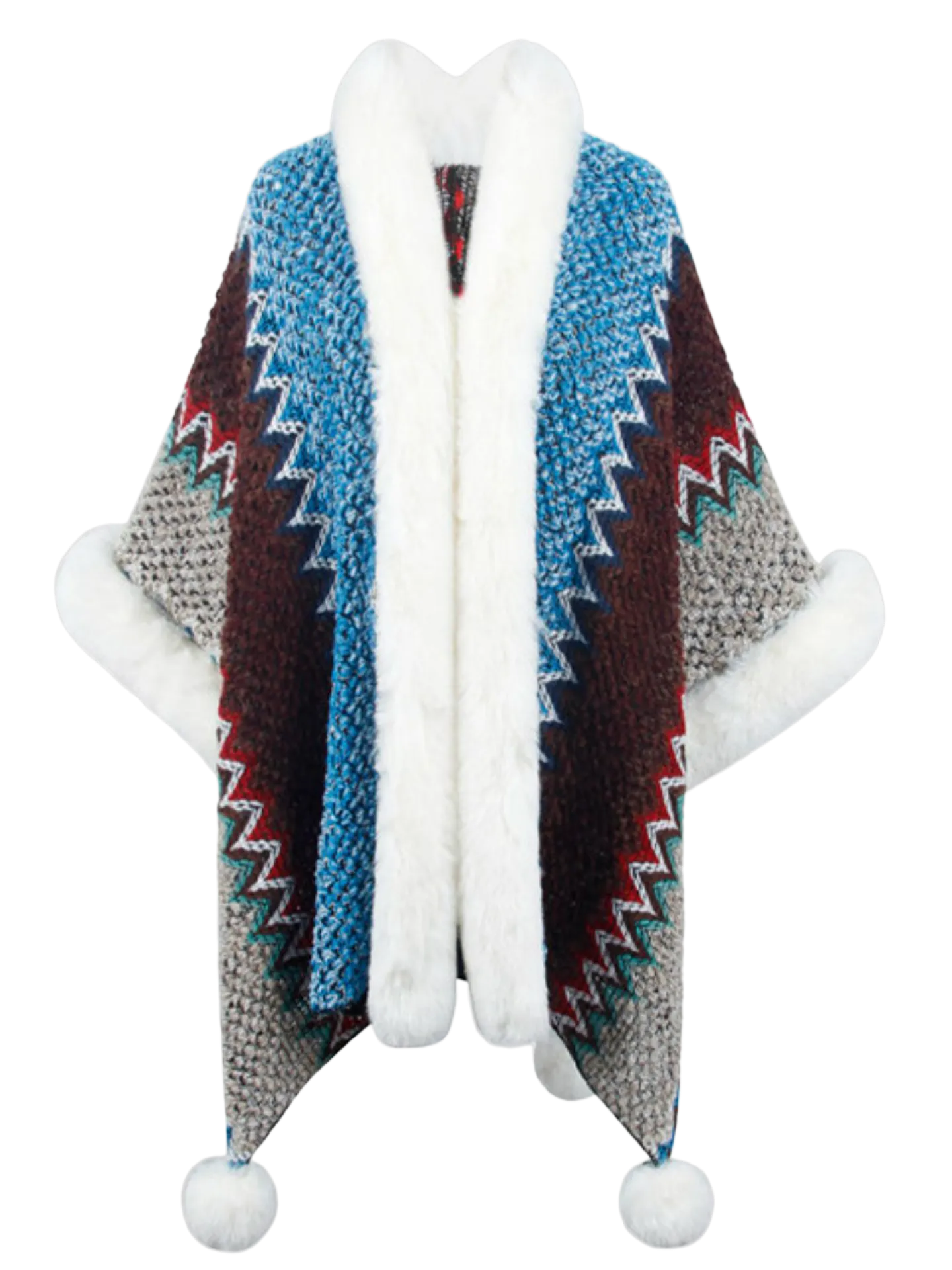 Color Block Open Front Poncho