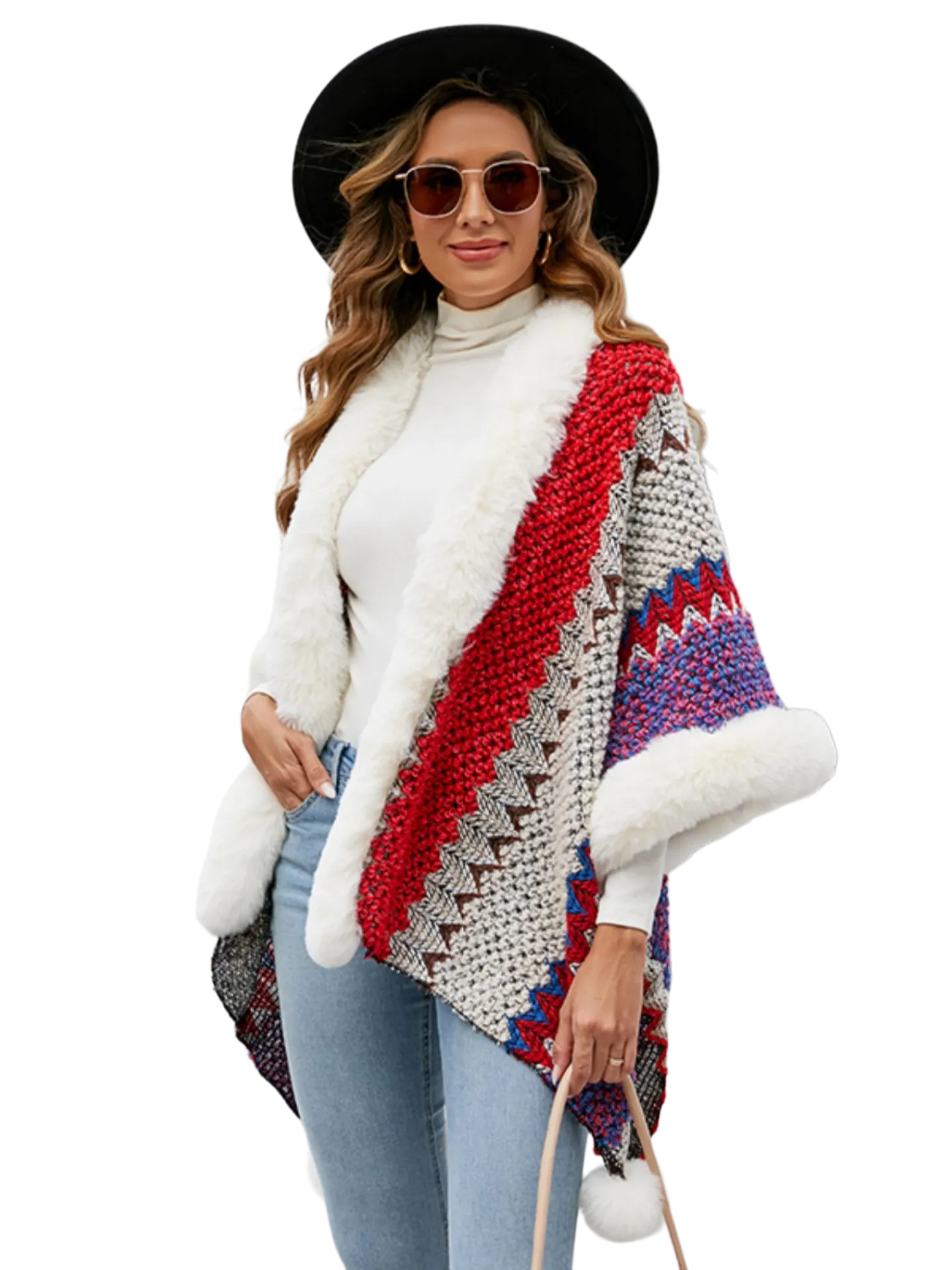 Color Block Open Front Poncho