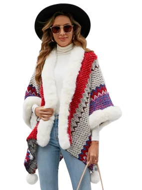 Color Block Open Front Poncho