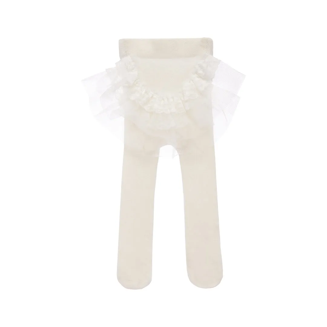 Cream Tulle Ruffle Tights