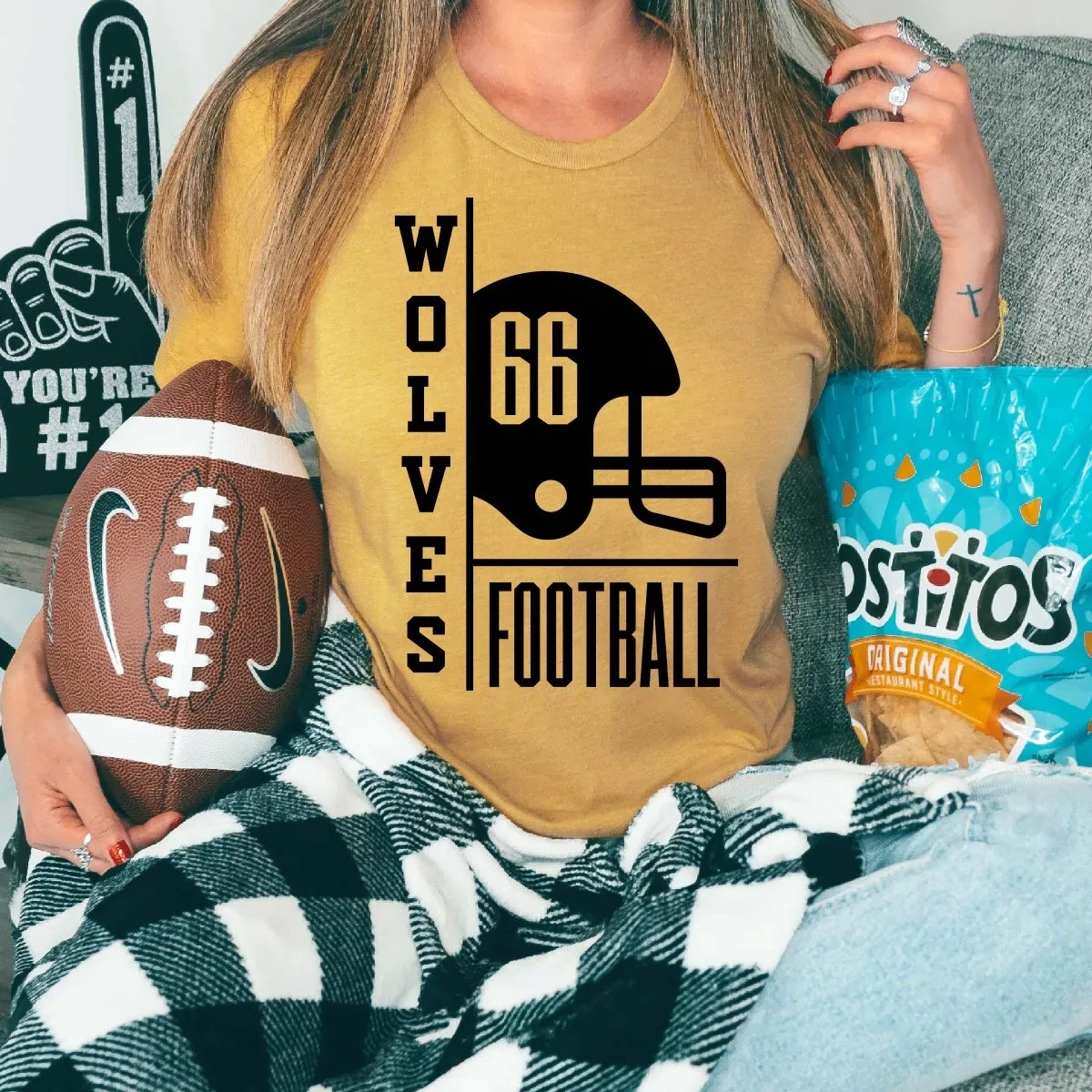 Custom Football Team & Number Graphic Tee