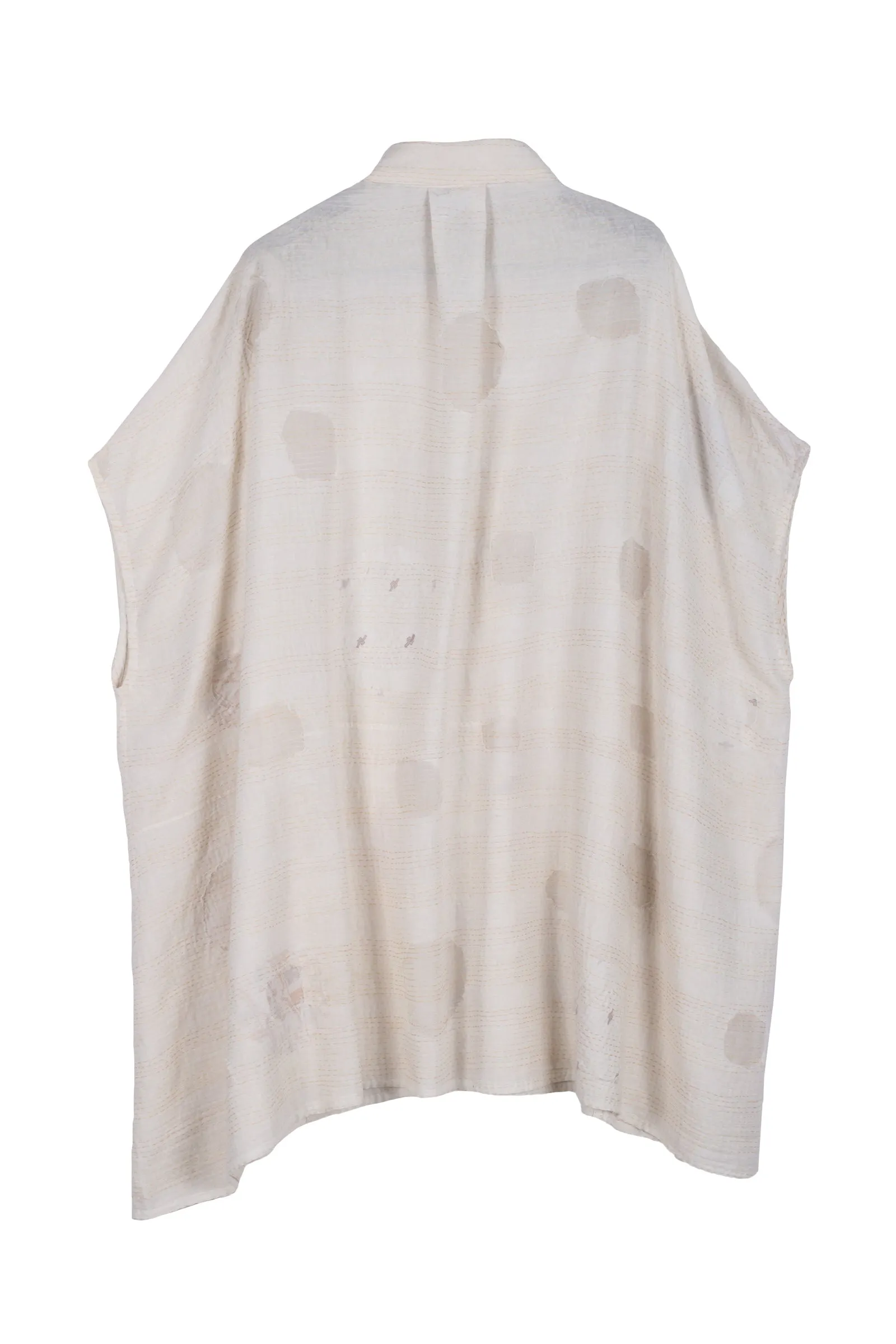 CUT THROUGH DOT AND HOLES KANTHA SHIRT PONCHO