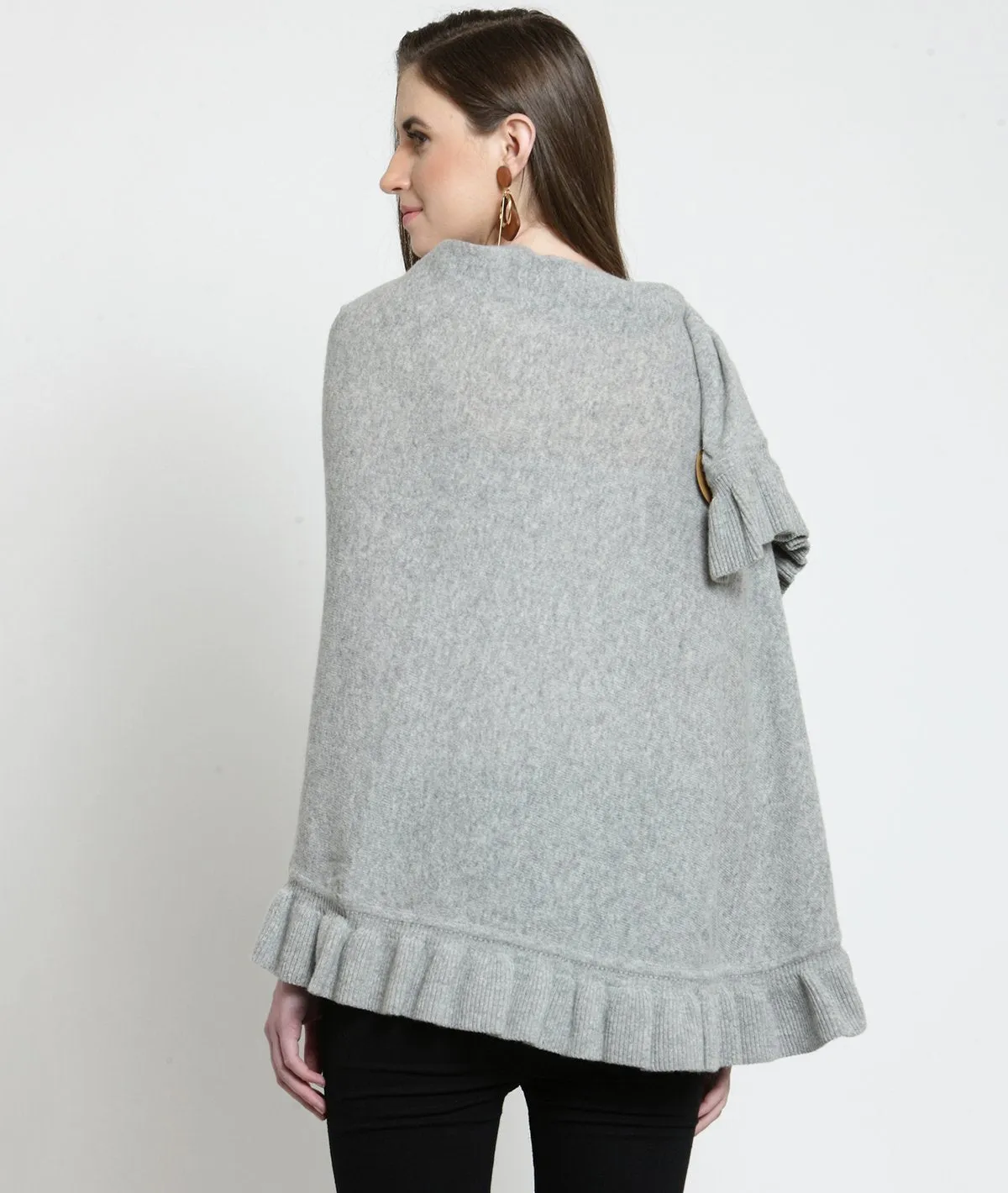 Daisy - Light Grey Lambswool & Nylon Knitted Fashion Poncho / Top / Cape