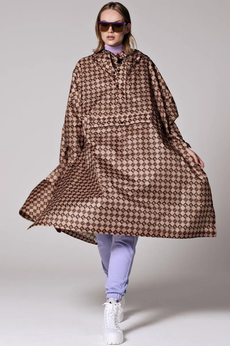 Damier Poncho | Brown | Regnponcho fra Rainkiss