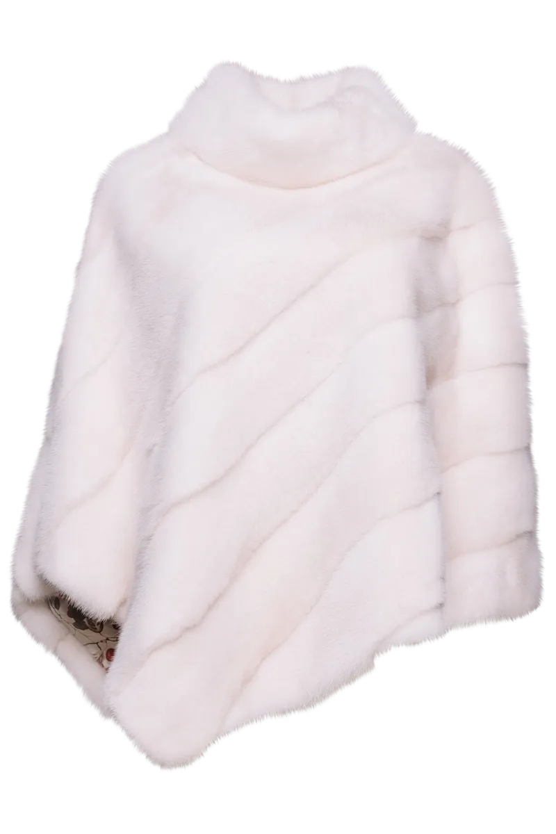 Diagonal Pearl Cross Mink Fur Poncho