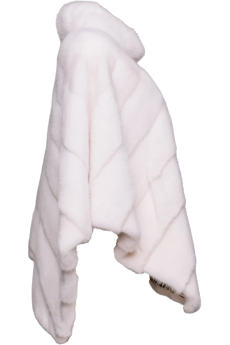 Diagonal Pearl Cross Mink Fur Poncho