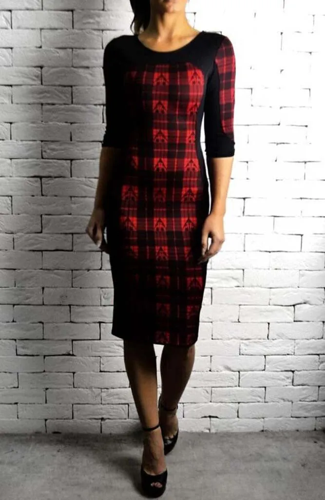 Directional Bodycon Dress - Red Tartan