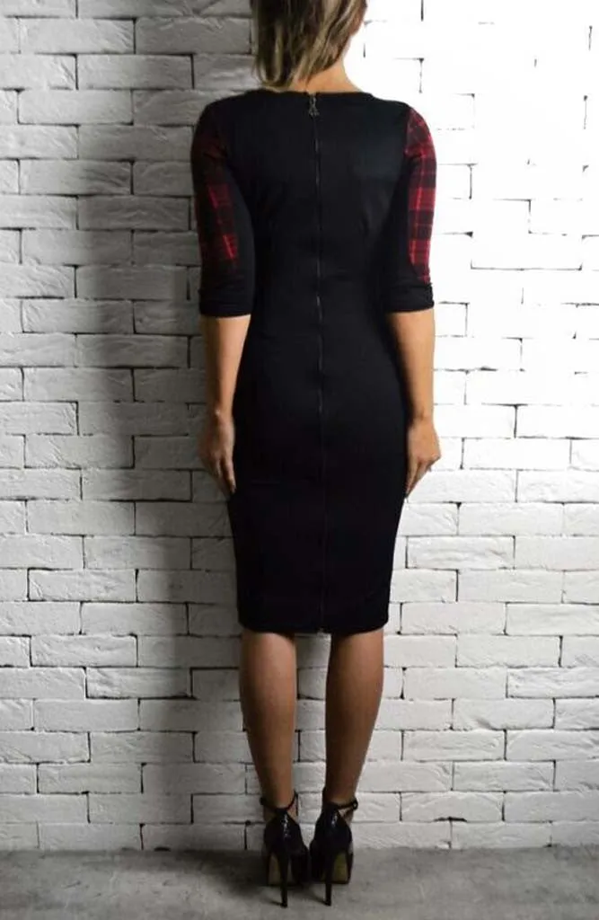 Directional Bodycon Dress - Red Tartan