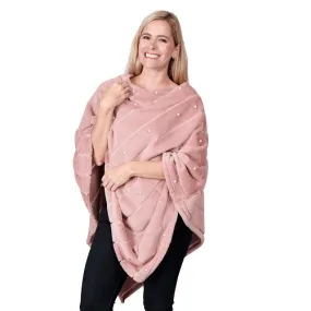 Dusty Rose Faux Fur Pearl Poncho