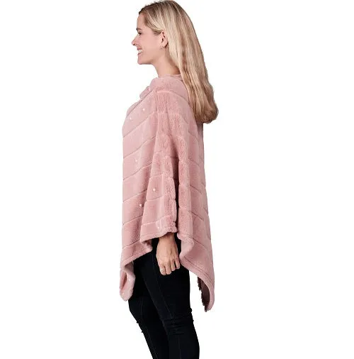 Dusty Rose Faux Fur Pearl Poncho