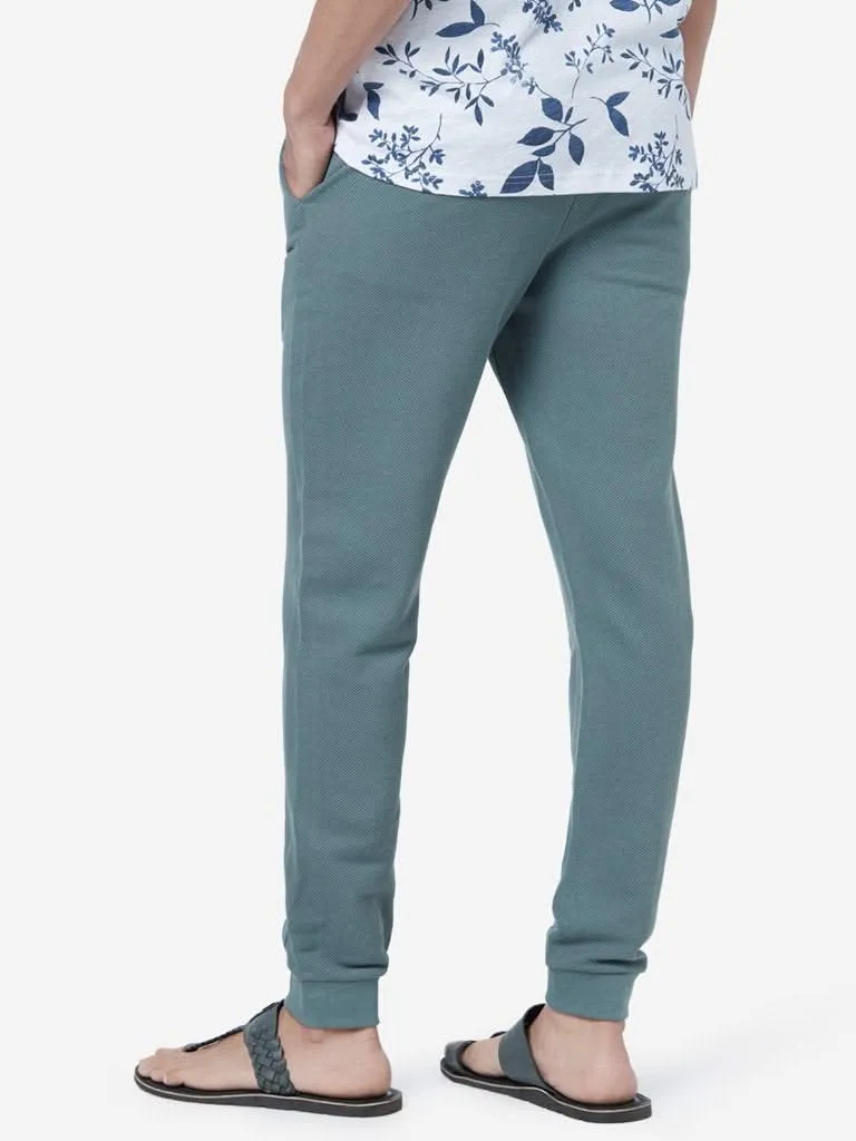 ETA Teal Self-Textured Slim Fit Joggers