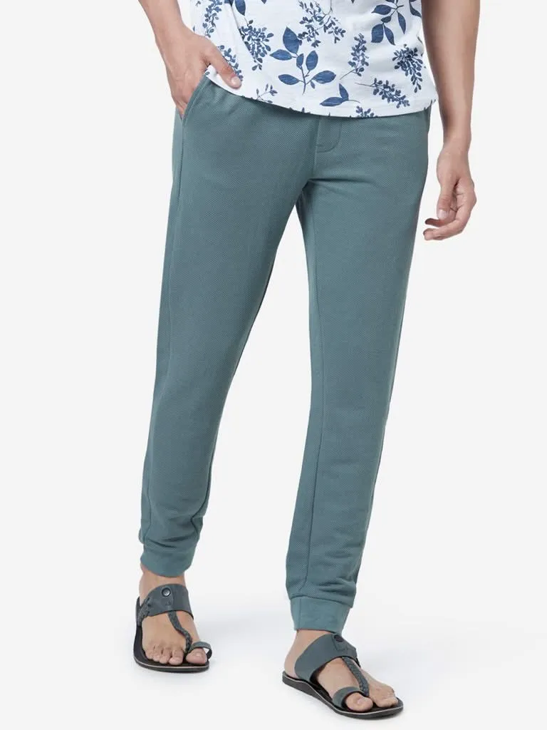 ETA Teal Self-Textured Slim Fit Joggers