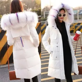 Fashionable High Quality hooded down coat ladies Parker Jacket Large Collar Trim Winter Top Warm Fur Lined Coats S31747