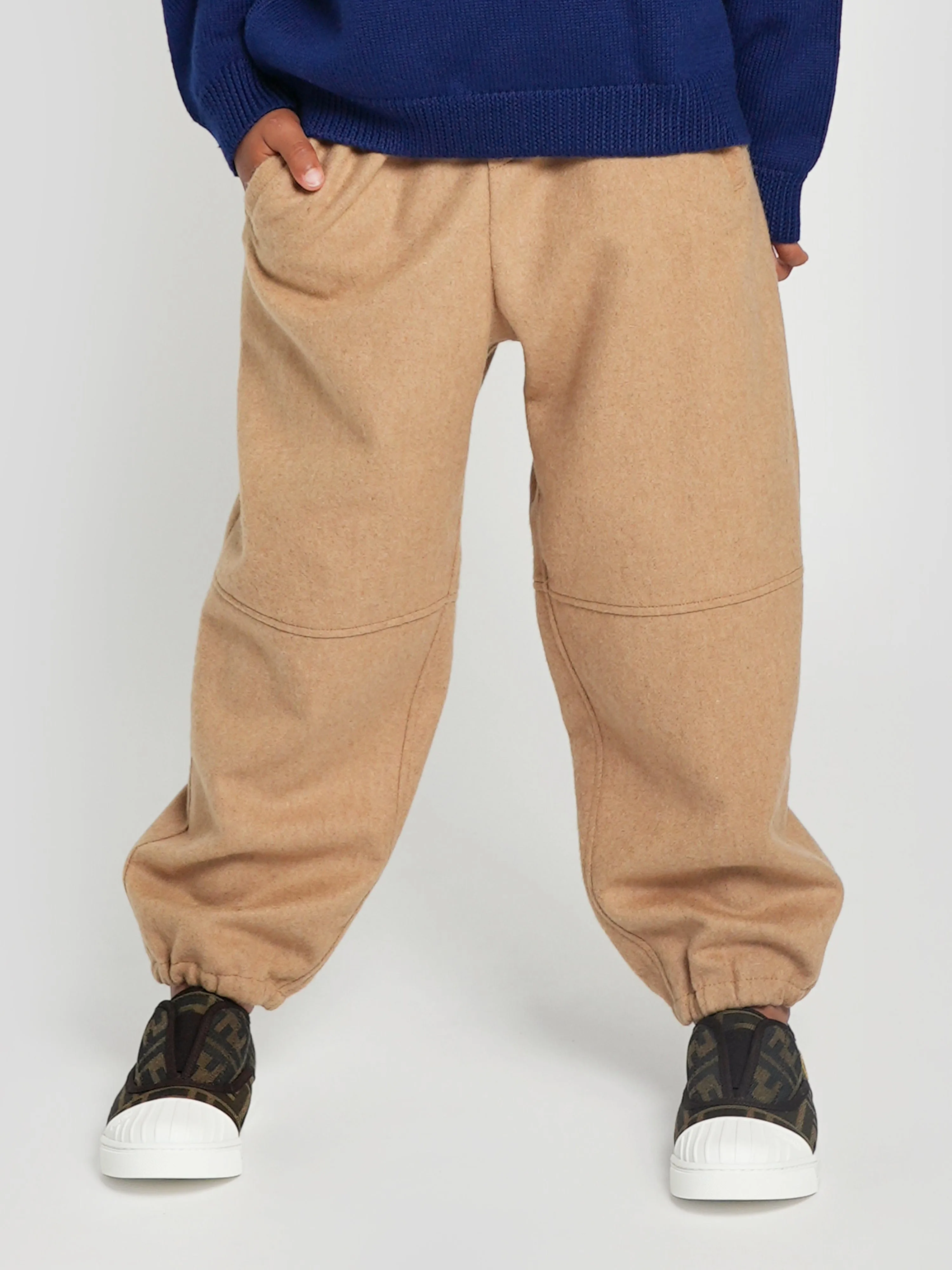 Fendi Boys FF Pocket Flannel Trousers in Beige