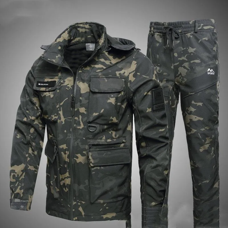 Fleece-lined Work Clothes Suit Men's Waterproof Labor Protection Clothing Warm Camouflage Clothing