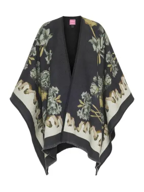 FRANCO FERRARI - ROSES AND DAFFODILS WOOL PONCHO