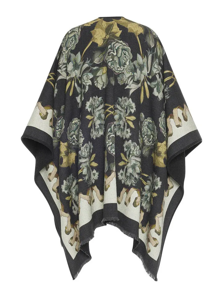 FRANCO FERRARI - ROSES AND DAFFODILS WOOL PONCHO