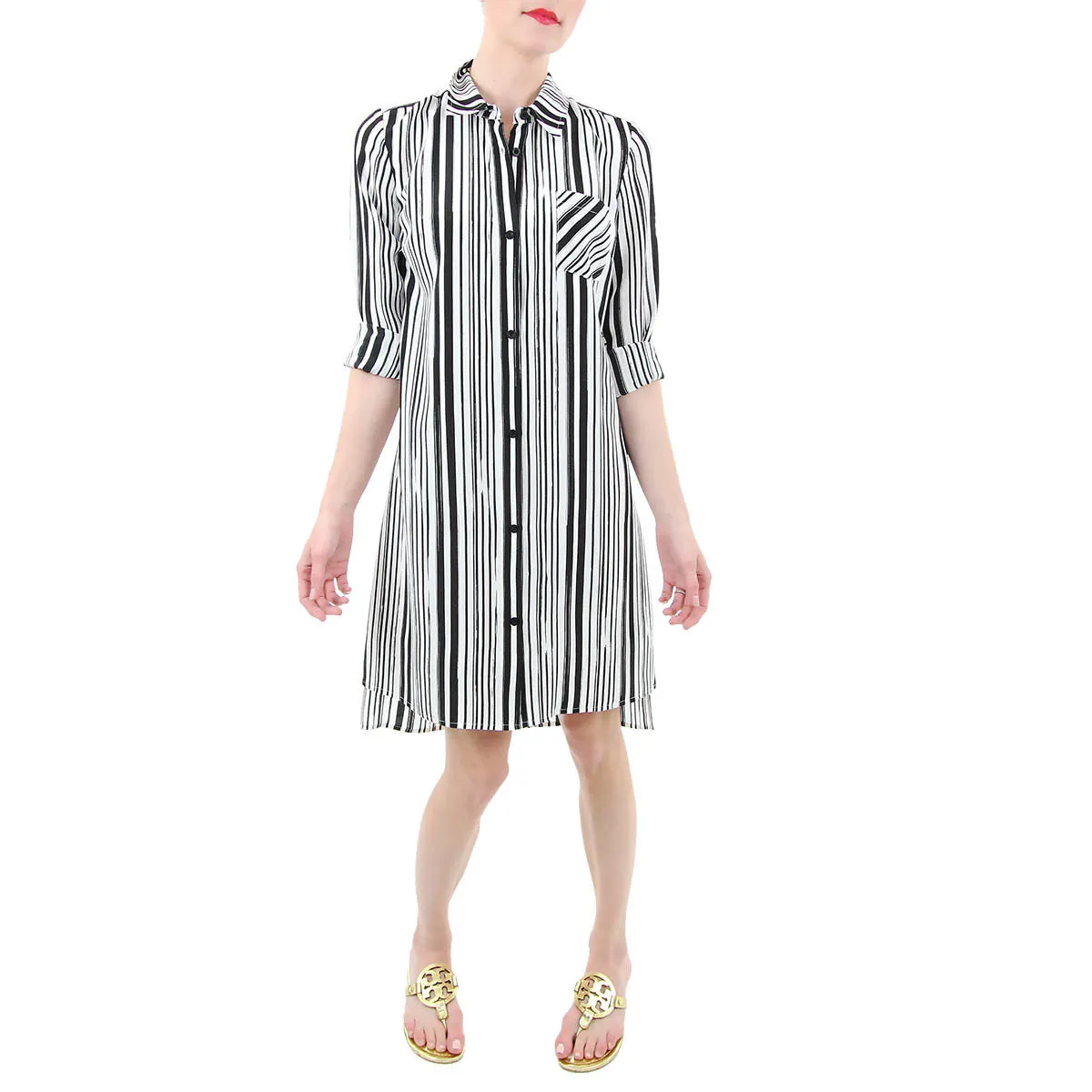 Frankie Shirt Dress in Black & White Stripes