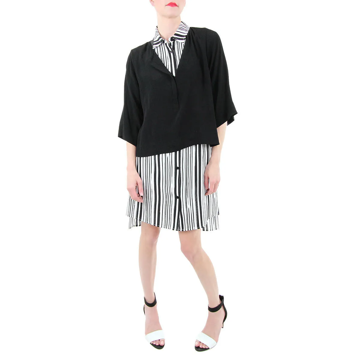 Frankie Shirt Dress in Black & White Stripes