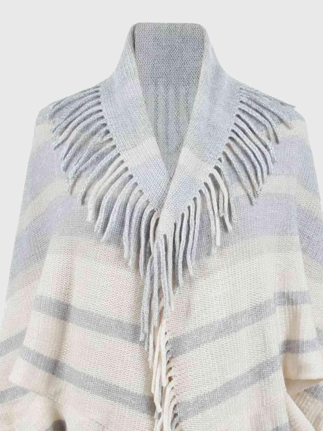 Fringe Detail Open Front Poncho