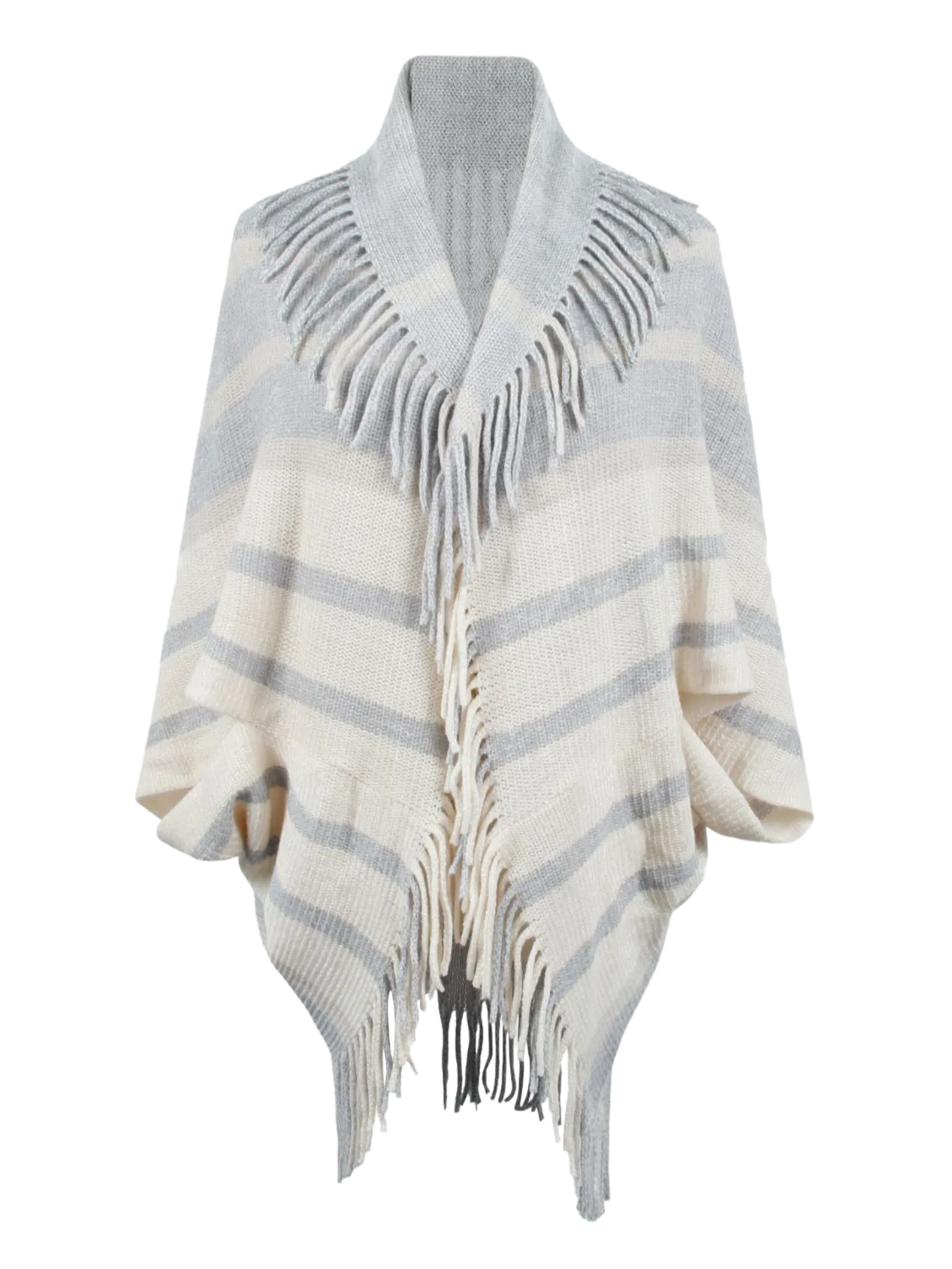 Fringe Detail Open Front Poncho