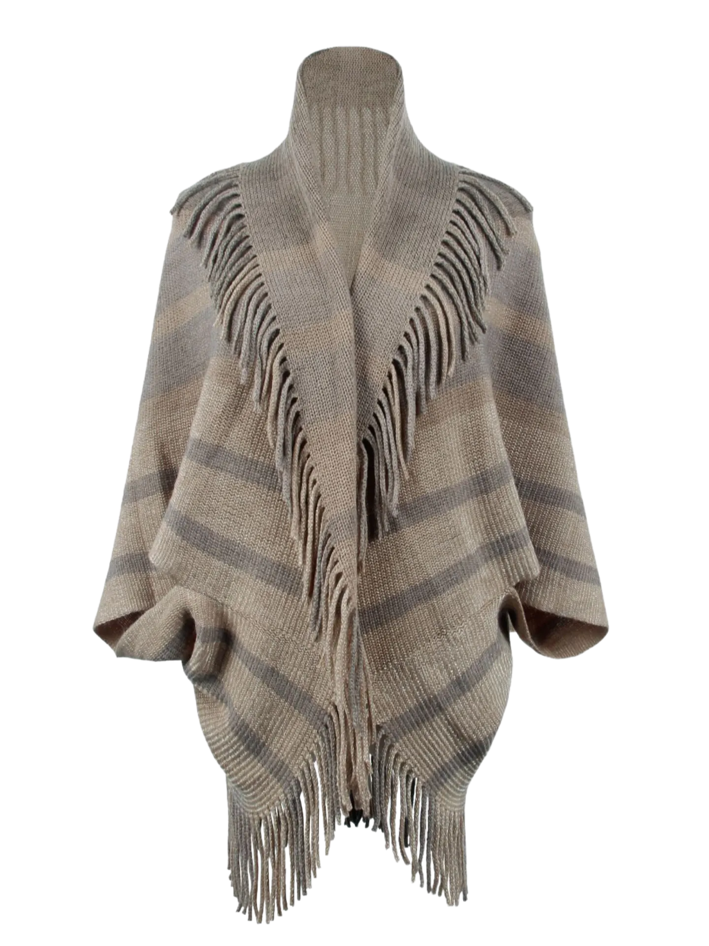 Fringe Detail Open Front Poncho