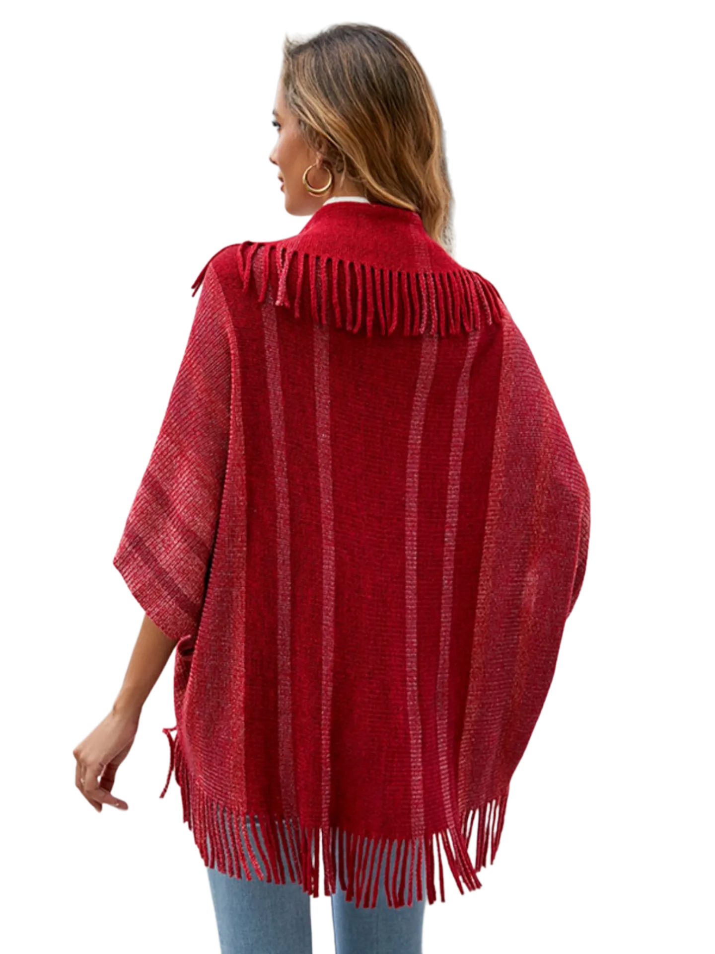 Fringe Detail Open Front Poncho