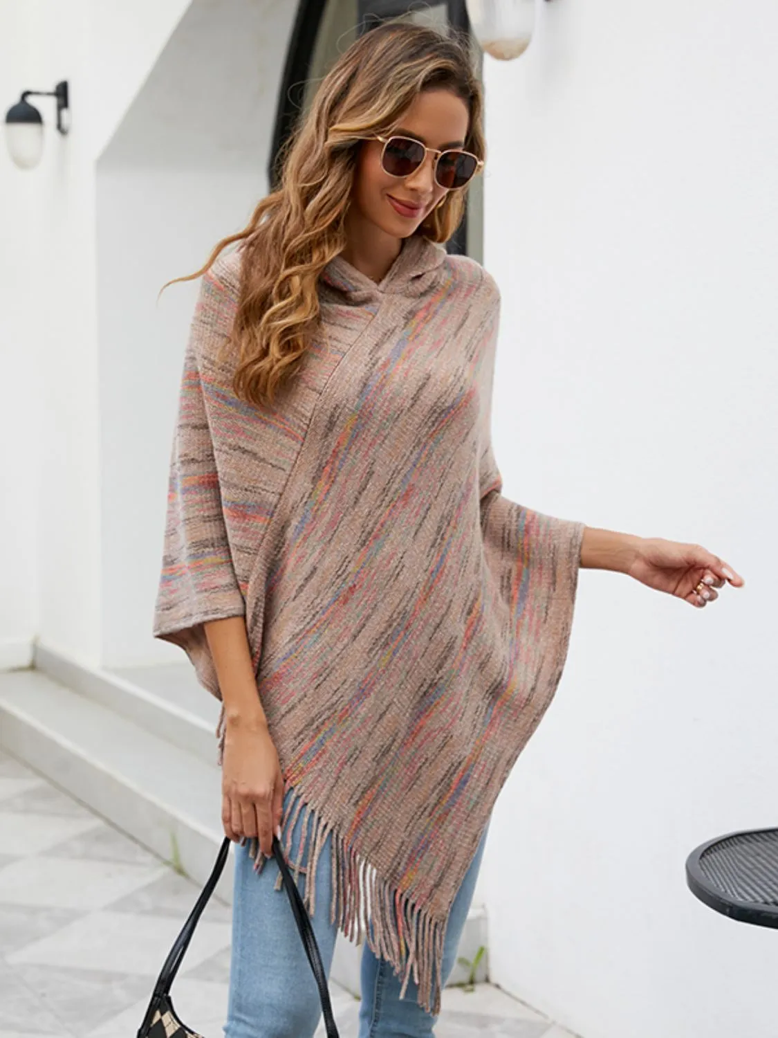 Fringe Hem Hooded Poncho