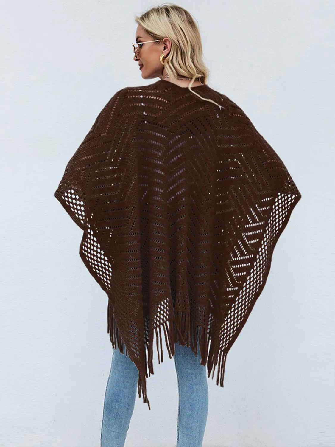 Fringe Hem Open Front Poncho