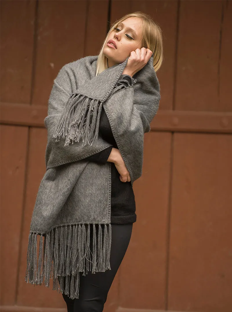 Gamboa Women Alpaca Shawl Open Poncho Gray