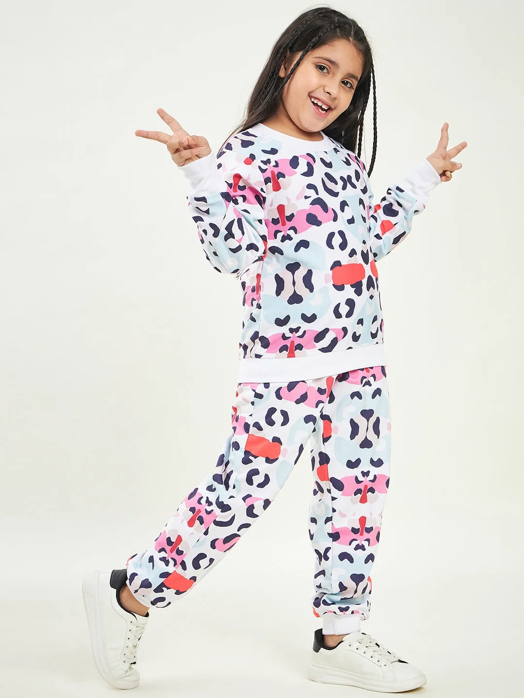 Girls Animal Printed Fleece Tracksuits - Ps Peaches