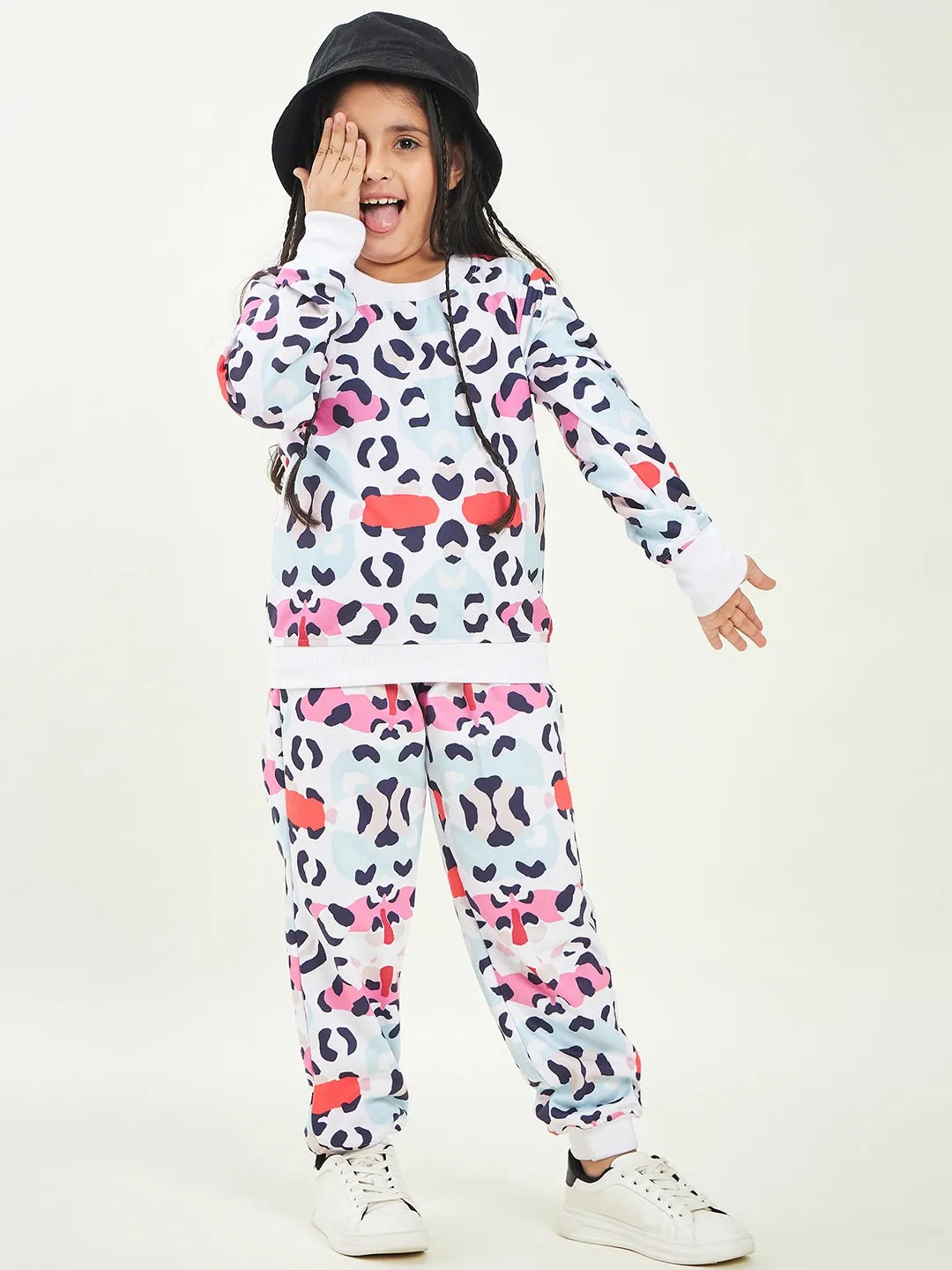 Girls Animal Printed Fleece Tracksuits - Ps Peaches