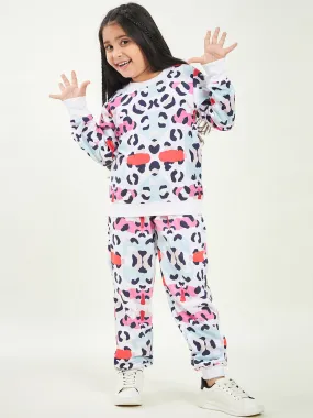 Girls Animal Printed Fleece Tracksuits - Ps Peaches