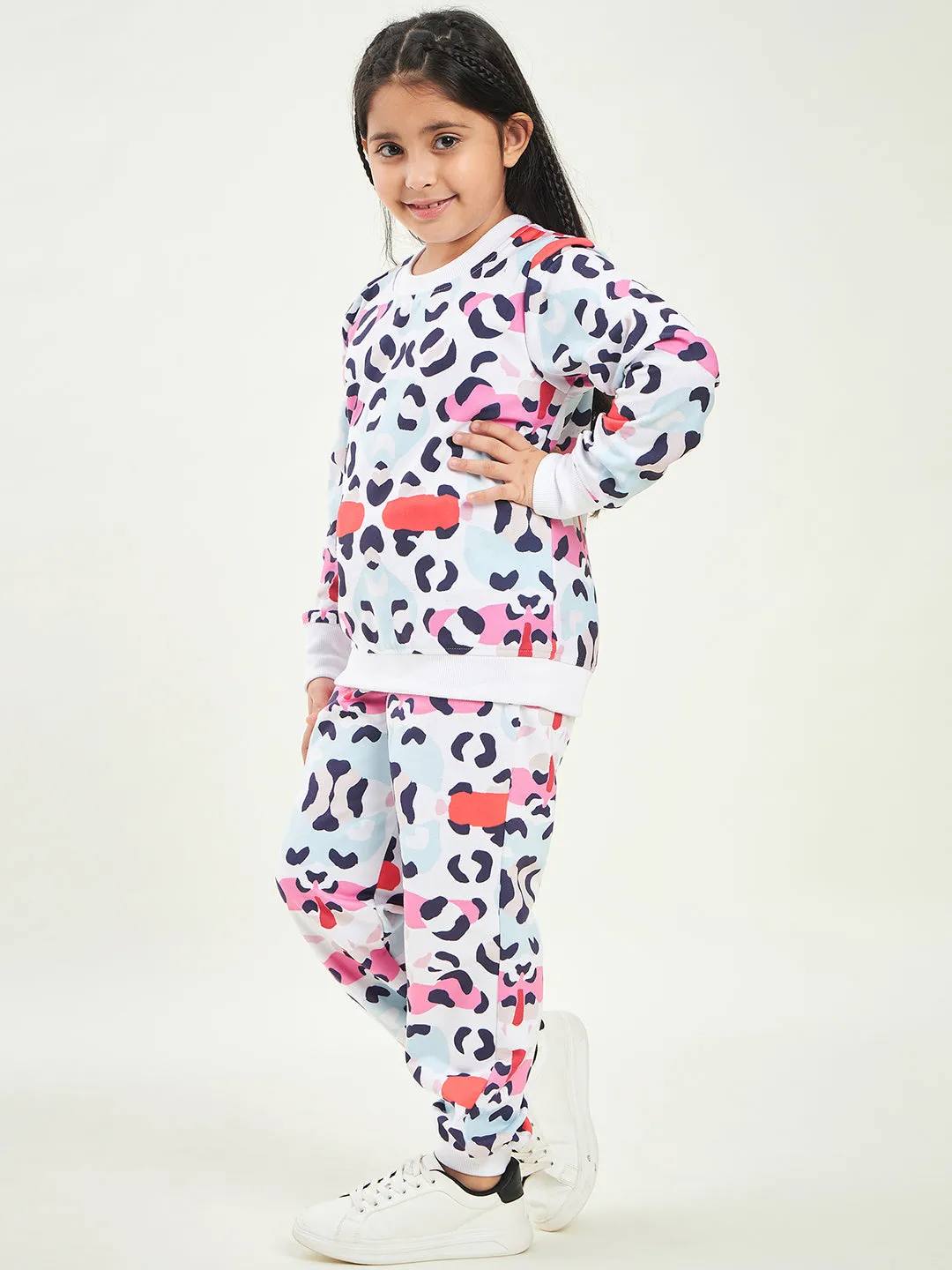 Girls Animal Printed Fleece Tracksuits - Ps Peaches