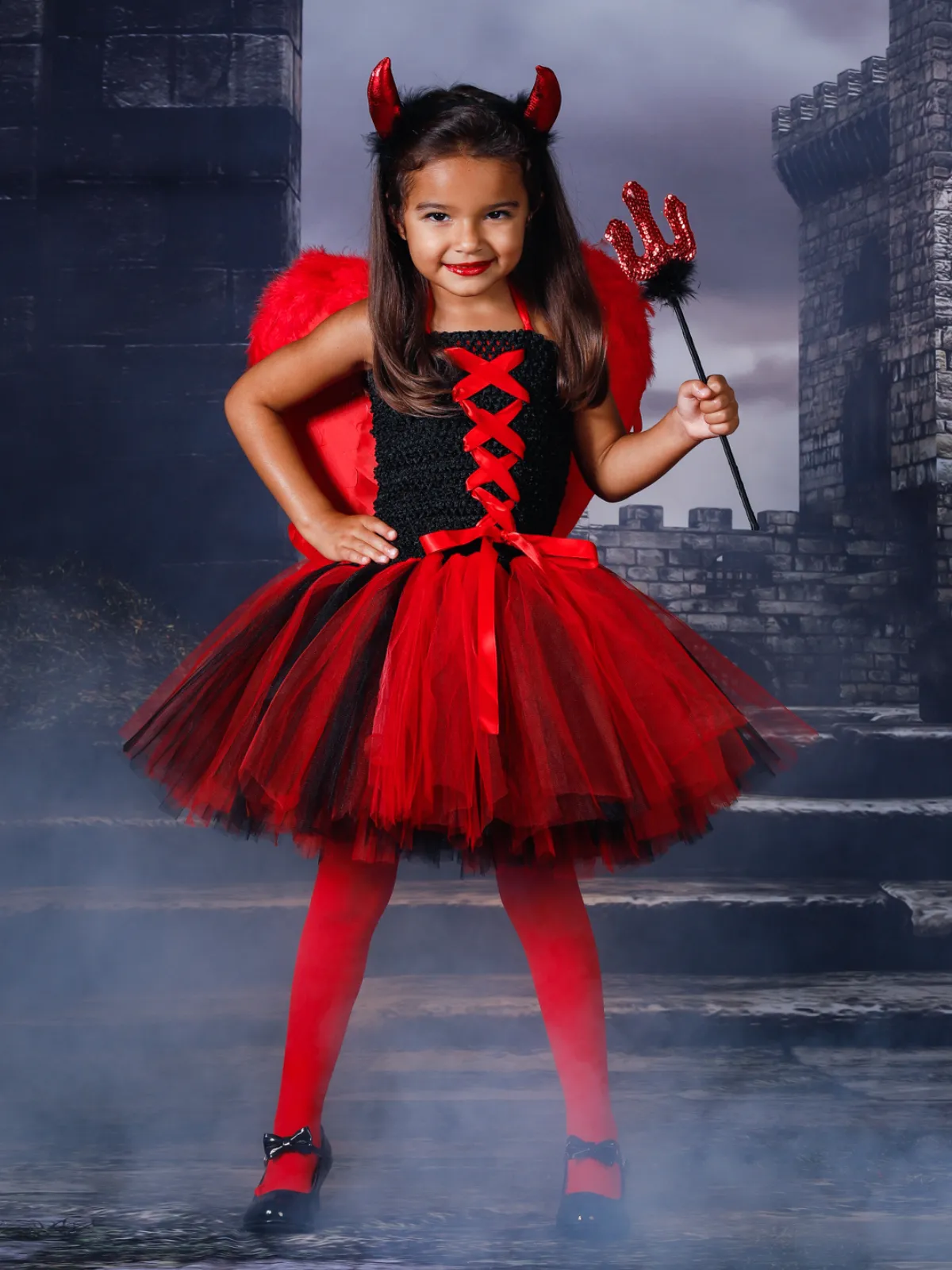 Girls Black and Red Tulle Devil Tutu Costume Dress