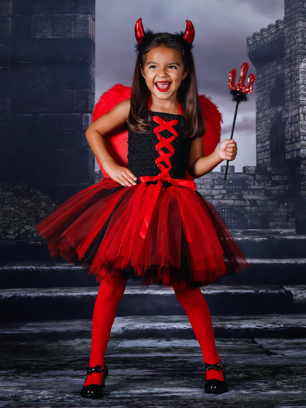 Girls Black and Red Tulle Devil Tutu Costume Dress